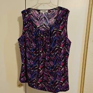 Jones Studio Sleeveless Chevron Like Blouse - Purple, Blue, Black